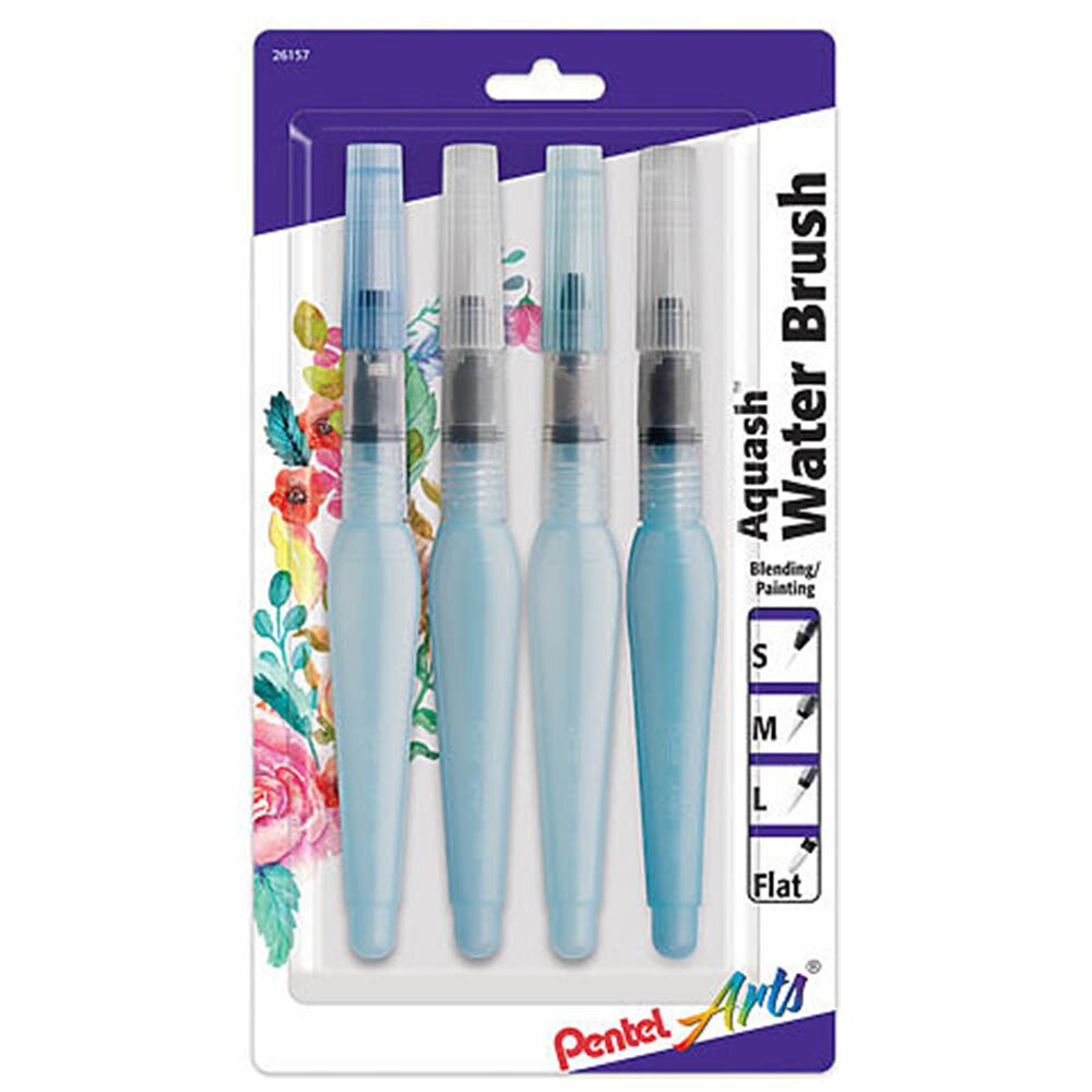 Pentel, Aquash, Water Brush, Assorted Tip, 4 Pack